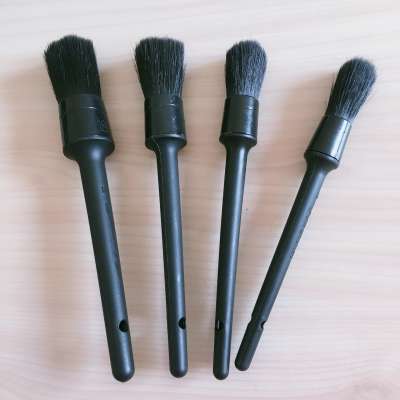 High quality black boar bristles car detailing brush set for auto wheel and details cleaning tool