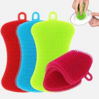 Kitchen Cleaning Brush Silicone Dishwashing Brush Vegetable Fruit Dish Washing Cleaning Brushes Pot Pan Sponge Scrubber