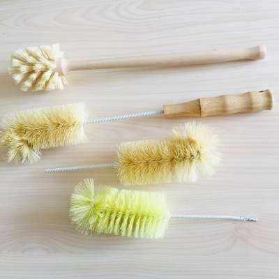 household kitchen cleaner brush for bottle wash narrow tube cleaning brushes with sisal hair and bamboo grip