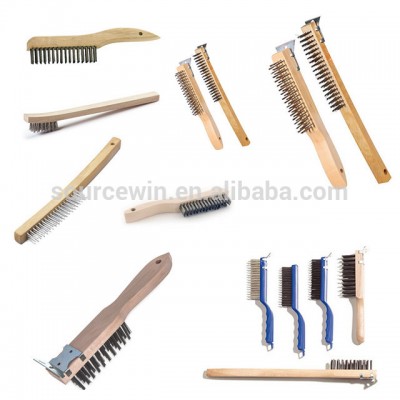 Multi-Purpose Professional Many Specifications Polishing Rectangular Wooden Handle Bent Stainless Steel Wire Brush